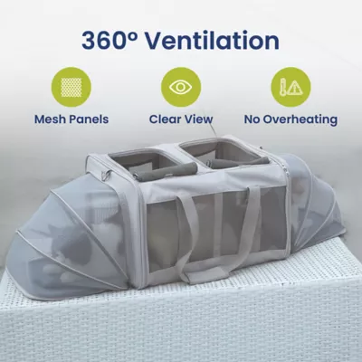 PawsPik Dog & Cat Portable Dual-Pet Carrier - Light Gray - Image 7