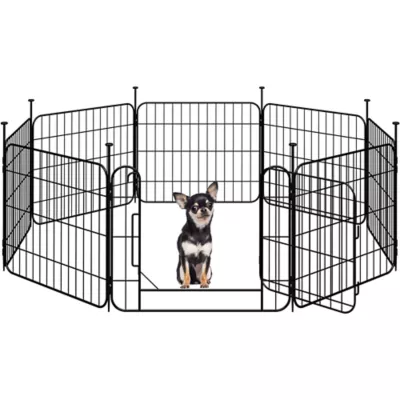 Yaheetech 8-Panel Foldable Metal Pet Enclousre with Door - 20" Tall, Black - Image 1
