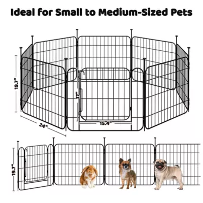Yaheetech 8-Panel Foldable Metal Pet Enclousre with Door - 20" Tall, Black - Image 3
