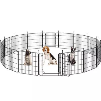 Yaheetech 16-Panel Foldable Metal Pet Enclosure with Door - 24" Tall, Black - Image 1