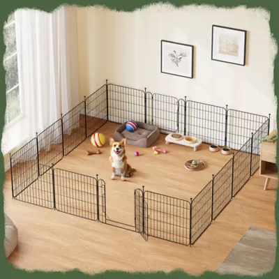Yaheetech 16-Panel Foldable Metal Pet Enclosure with Door - 24" Tall, Black - Image 2