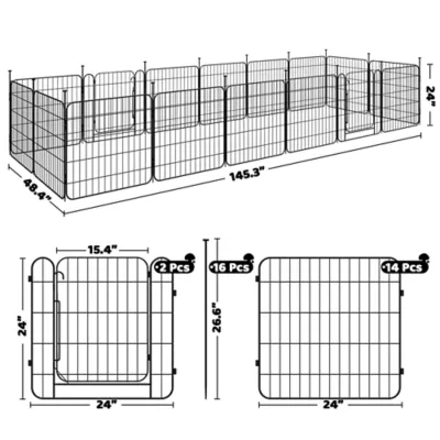 Yaheetech 16-Panel Foldable Metal Pet Enclosure with Door - 24" Tall, Black - Image 3