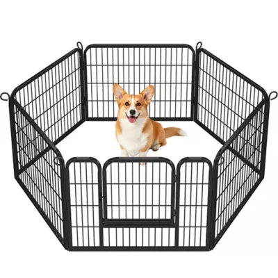 Yaheetech 6-Panel Metal Dog Playpen with Door - 24" Tall, Black - Image 1