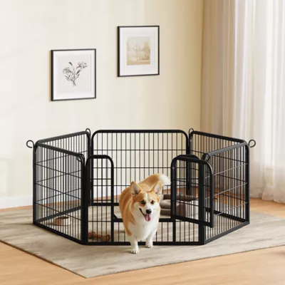 Yaheetech 6-Panel Metal Dog Playpen with Door - 24" Tall, Black - Image 2