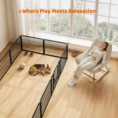 Yaheetech 6-Panel Metal Dog Playpen with Door - 24" Tall, Black - Image 4