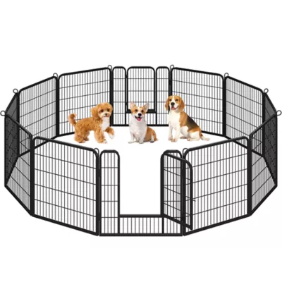Yaheetech 12-Panel Metal Dog Playpen with Door - 32" Tall, Black - Image 1