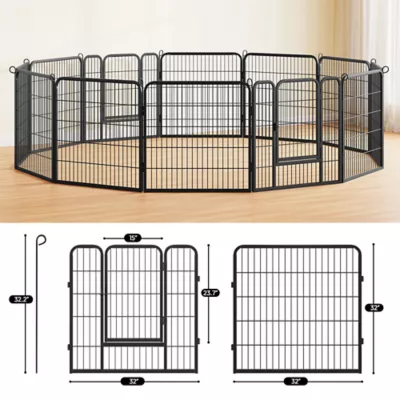 Yaheetech 12-Panel Metal Dog Playpen with Door - 32" Tall, Black - Image 3