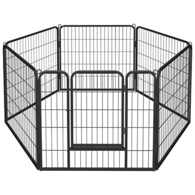 Yaheetech 6-Panel Metal Dog Playpen with Door - 32" Tall, Black - Image 1