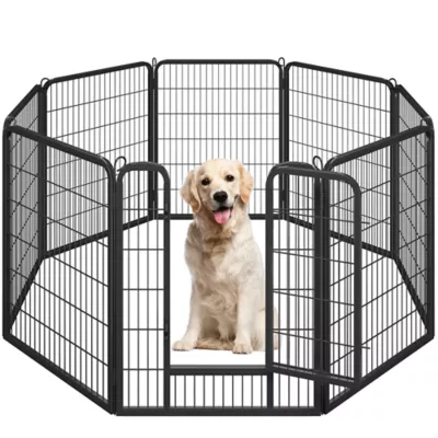 Yaheetech 8-Panel Metal Dog Playpen with Door - 32" Tall, Black - Image 1