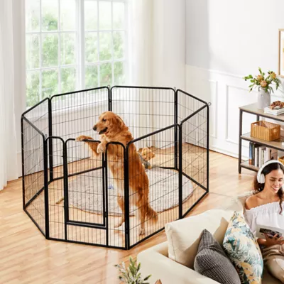 Yaheetech 8-Panel Metal Dog Playpen with Door - 32" Tall, Black - Image 2