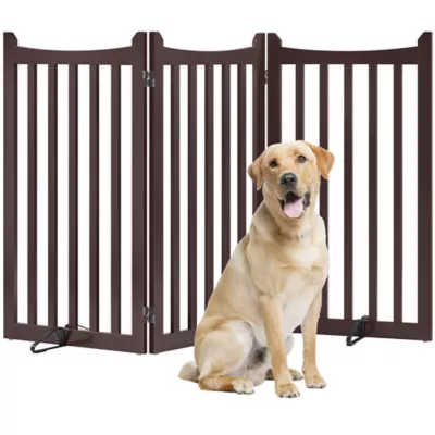 Yaheetech Freestanding 3-Panel Wooden Pet Gate with Door - 36" Tall - Image 1