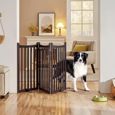 Yaheetech Freestanding 3-Panel Wooden Pet Gate with Door - 36" Tall - Image 2