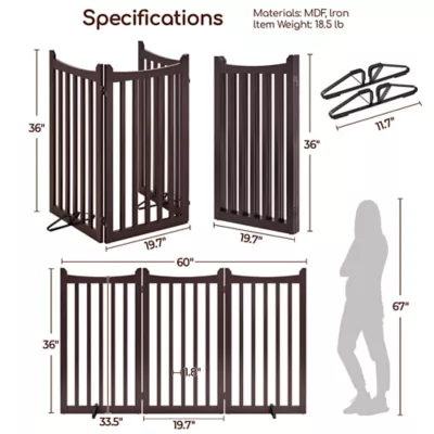 Yaheetech Freestanding 3-Panel Wooden Pet Gate with Door - 36" Tall - Image 3