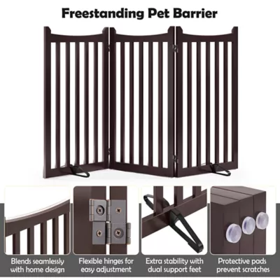 Yaheetech Freestanding 3-Panel Wooden Pet Gate with Door - 36" Tall - Image 4