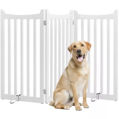 Yaheetech Freestanding 3-Panel Wooden Pet Gate with Door - 36" Tall - Image 1
