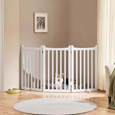 Yaheetech Freestanding 3-Panel Wooden Pet Gate with Door - 36" Tall - Image 2