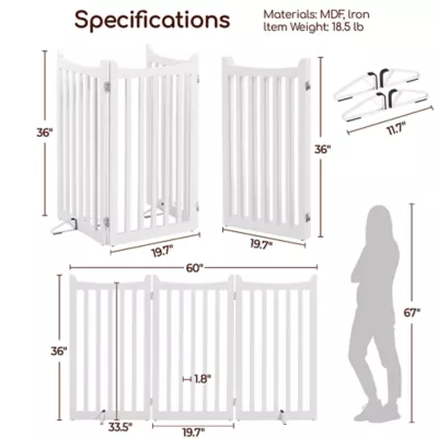 Yaheetech Freestanding 3-Panel Wooden Pet Gate with Door - 36" Tall - Image 3