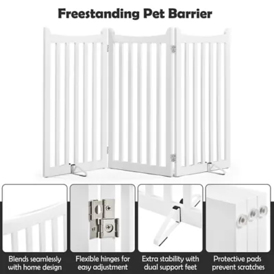 Yaheetech Freestanding 3-Panel Wooden Pet Gate with Door - 36" Tall - Image 5