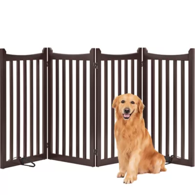 Yaheetech Freestanding 4-Panel Wooden Pet Gate with Support Feet - 36" Tall - Image 1