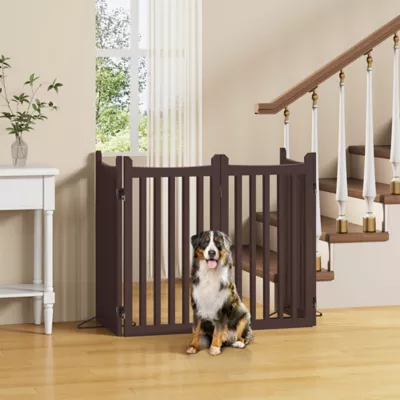 Yaheetech Freestanding 4-Panel Wooden Pet Gate with Support Feet - 36" Tall - Image 2