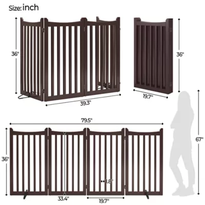 Yaheetech Freestanding 4-Panel Wooden Pet Gate with Support Feet - 36" Tall - Image 3