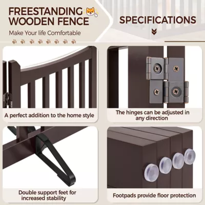 Yaheetech Freestanding 4-Panel Wooden Pet Gate with Support Feet - 36" Tall - Image 4