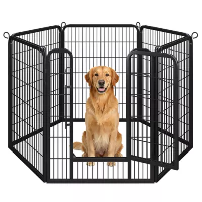 Yaheetech 6-Panel Metal Dog Playpen with Door - 40" Tall, Black - Image 1