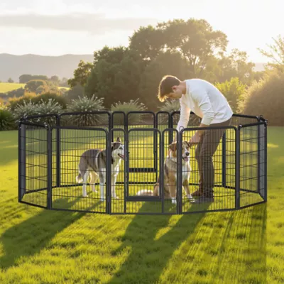 Yaheetech 6-Panel Metal Dog Playpen with Door - 40" Tall, Black - Image 2