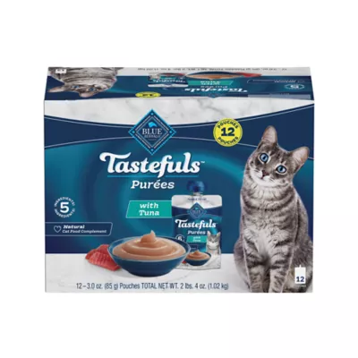 Blue Buffalo Tastefuls Purées with Tuna Adult Cat Food Topper - Multipack, 12 Count, 3 oz - Image 1