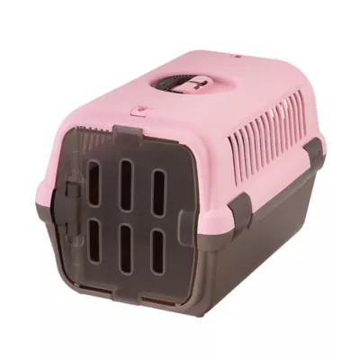 Richell Pet Travel Carrier II W/ Portable Handle, Seat Belt Latch & Slotted Door For Veiwing, Pink - Image 1