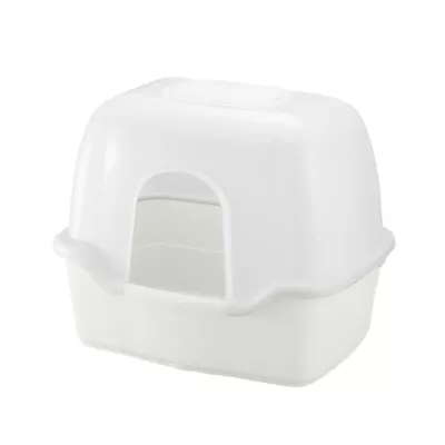 Richell Paw Trax Wide Hooded Cat Litter Box For Large Cats Or Multi-Cat Households, Scoop Included - Image 1