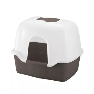 Richell Paw Trax Wide Hooded Cat Litter Box For Large Cats Or Multi-Cat Households, Scoop Included - Image 1