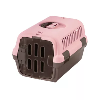 Richell Pet Travel Carrier II W/ Portable Handle, Seat Belt Latch & Slotted Door For Veiwing, Pink - Image 1