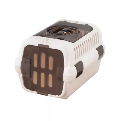 Richell Double-Door Collabsible Pet Travel Carrier W/ Portable Handle & Seat Belt Latch, White - Image 1