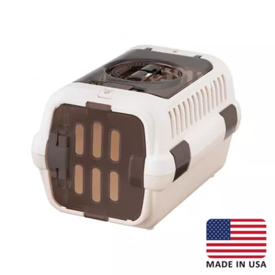 Richell Double-Door Collabsible Pet Travel Carrier W/ Portable Handle & Seat Belt Latch, White - Image 3