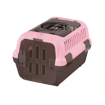 Richell Double-Door Collabsible Pet Travel Carrier W/ Portable Handle & Seat Belt Latch, Pink - Image 1