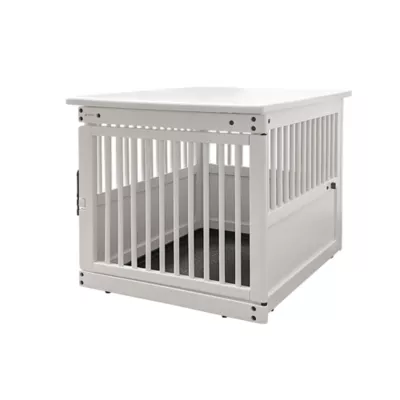 Richell Wooden End Table Dog Crate, Furniture-Style Pet Enclosure W/ Removable Sliding Tray, White - Image 1
