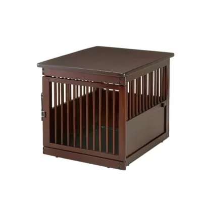 Richell Wooden End Table Dog Crate, Furniture-Style Pet Enclosure W/ Removable Sliding Tray, Brown - Image 1