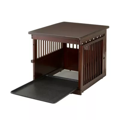 Richell Wooden End Table Dog Crate, Furniture-Style Pet Enclosure W/ Removable Sliding Tray, Brown - Image 3