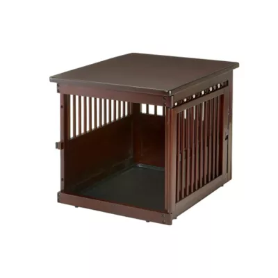 Richell Wooden End Table Dog Crate, Furniture-Style Pet Enclosure W/ Removable Sliding Tray, Brown - Image 4