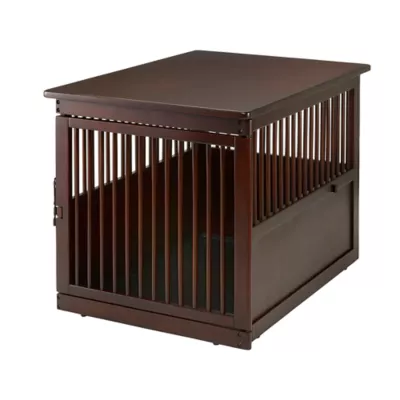 Richell Wooden End Table Dog Crate, Furniture-Style Pet Enclosure W/ Removable Sliding Tray, Brown - Image 1