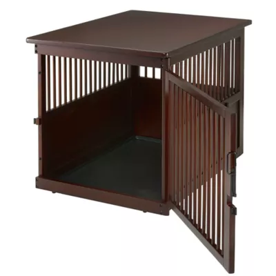 Richell Wooden End Table Dog Crate, Furniture-Style Pet Enclosure W/ Removable Sliding Tray, Brown - Image 2