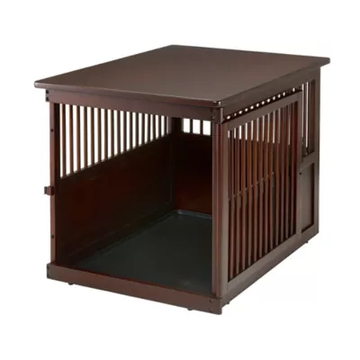 Richell Wooden End Table Dog Crate, Furniture-Style Pet Enclosure W/ Removable Sliding Tray, Brown - Image 3