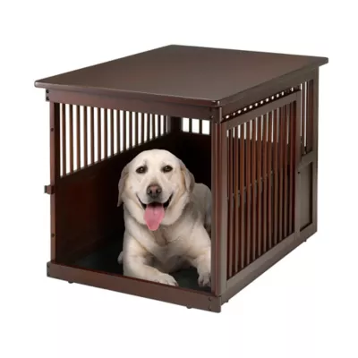 Richell Wooden End Table Dog Crate, Furniture-Style Pet Enclosure W/ Removable Sliding Tray, Brown - Image 4