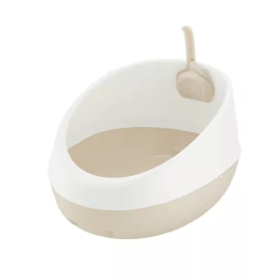 Richell Paw Trax Open-Pan Rimmed Cat Litter Box Made W/ Durable Plastic, Scoop Included - Image 1