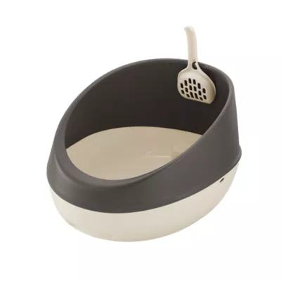 Richell Paw Trax Open-Pan Rimmed Cat Litter Box Made W/ Durable Plastic, Scoop Included - Image 1