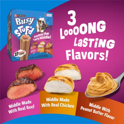 Purina Busy Stuf'd Variety Pack Medium Breed Dog Chews - Beef, Chicken or Peanut Butter Flavor - Image 5