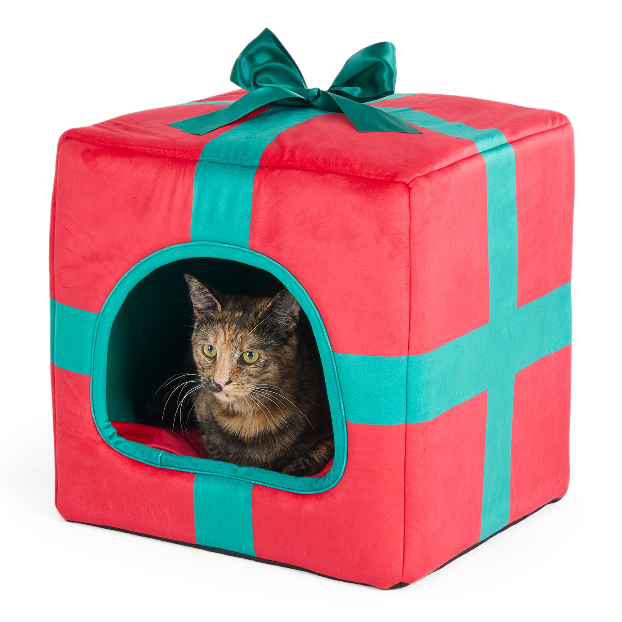 Merry & Bright® Holiday Present Hut Pet Bed, Intended For Cats & Dogs, 16 IN L X 16 IN W X 16 IN H
