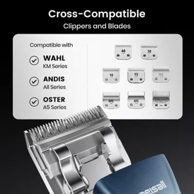 Oneisall Cordless Professional Dog Grooming Clippers W/ Premium High Carbon Steel Blades, Blue - Image 4