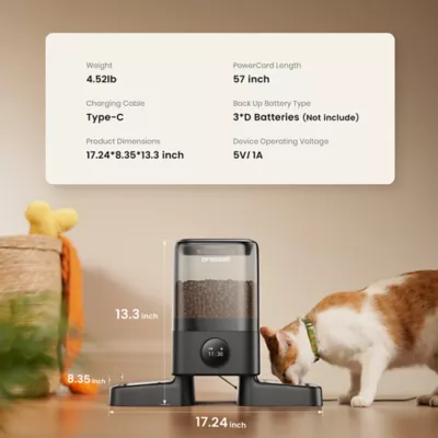 Oneisall 5 Liter Automatic Cat Feeder For Multi-Cat Households W/ Dual Power Supply, Black - Image 2